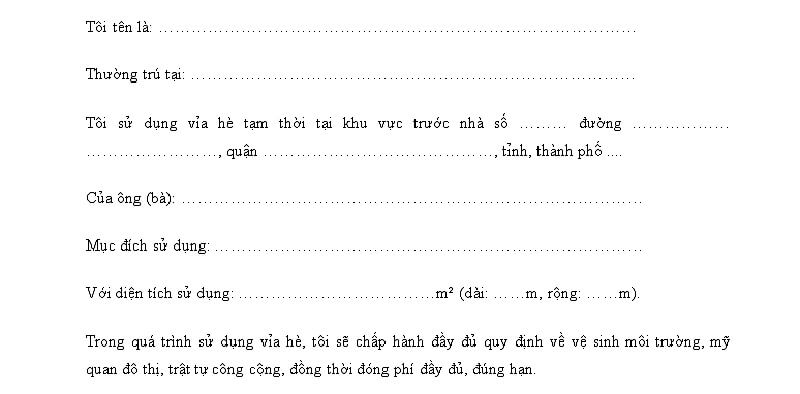 Cần ghi rõ nội dung xin cấp phép sử dụng vỉa hè