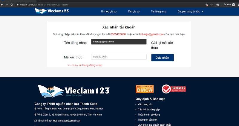 Đăng ký thành viên tại Vieclam123.vn để tìm gia sư uy tín chất lượng
