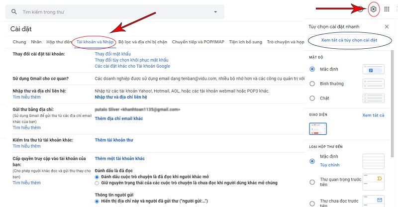 Cài đặt thông tin mail xin việc