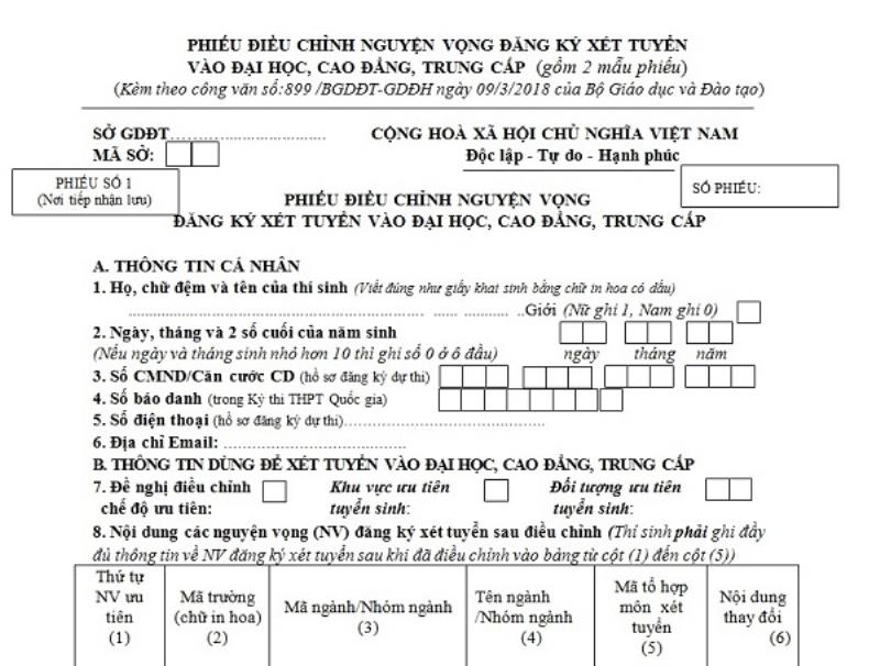 Điều chỉnh nguyện vọng