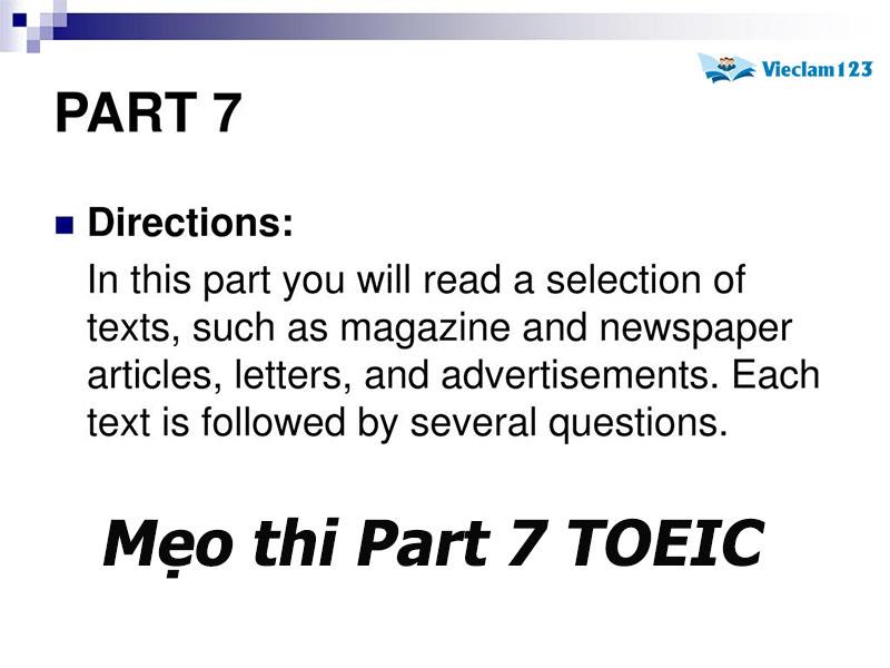 Mẹo thi Part 7 TOEIC Mẹo thi Part 7 TOEIC