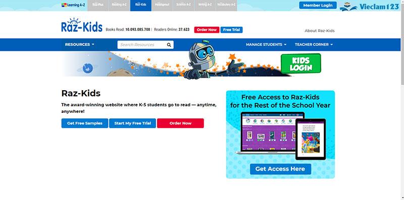 trang web học tiếng Anh trực tuyến cho trẻ em