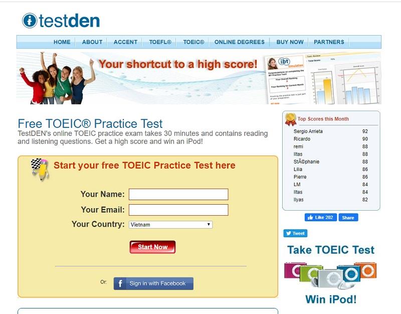 Trang web luyện thi TOEIC online