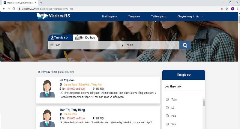 Hướng dẫn tìm thuê gia sư qua bộ lọc tìm kiếm tại Vieclam123.vn