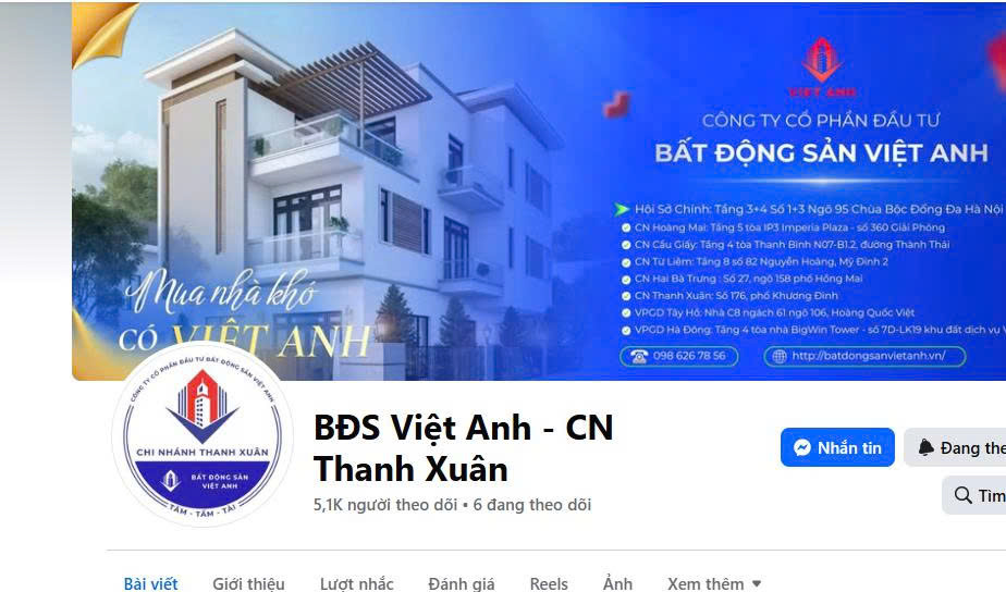 CÔNG TY CỔ PHẦN BẤT ĐỘNG SẢN VIỆT ANH CHI NHÁNH THANH XUÂN